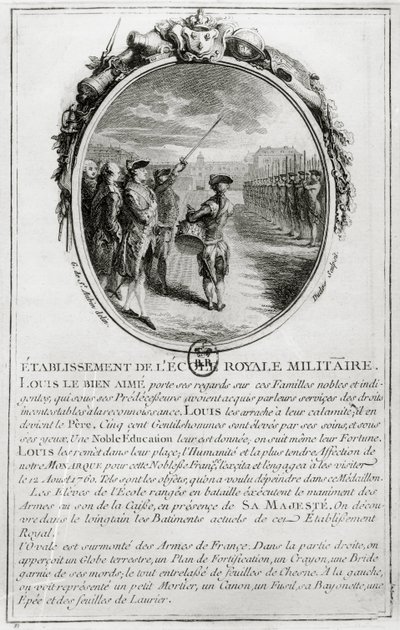 ルイ15世（1710-74）1760年8月12日、パリのエコールミリテールを訪れ、アントワーヌデュクロス（1742-97）によって彫刻 作： ガブリエル・ド・サン・トーバン